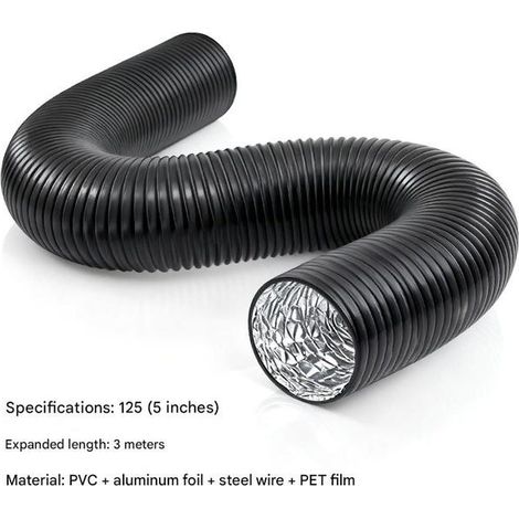Tuyau d'évacuation Flexible Combi en Aluminium et PVC Ø 125 mm x 3 m - Idéal Pour Hotte Aspirante, Ventilateur, Extraction de Fumée en 125 mm (1/4)