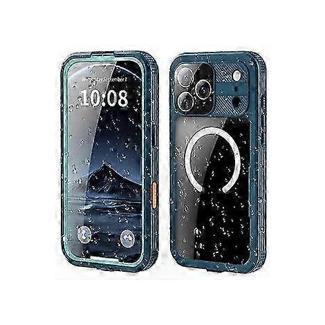 Boîtier étanche IP68 pour 17 Pro Max, compatible MagSafe, couvercle transparent en bleu (1/5)