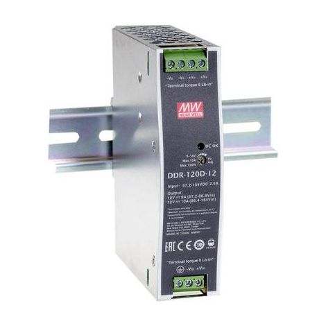 MEAN WELL DDR-120A-12 CONVERTISSEUR CC/CC POUR RAIL (DIN) 12 V/DC 8.3 A 99.6 W NBR. DE SORTIES:1 X CONTENU 1 PC(S)