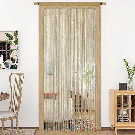 String Porte Rideau décorations de fenêtre diviseur de pièce décorations de Chambre Rideau Simple pour fenêtre 90x200cm Écru Profond (1/5)