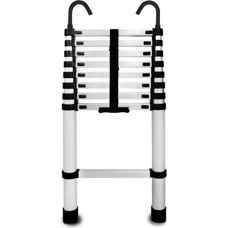 Échelle télescopique pliante en aluminium 9 marches avec butées et avec crochets – longueur 2,6 m. (1/5)