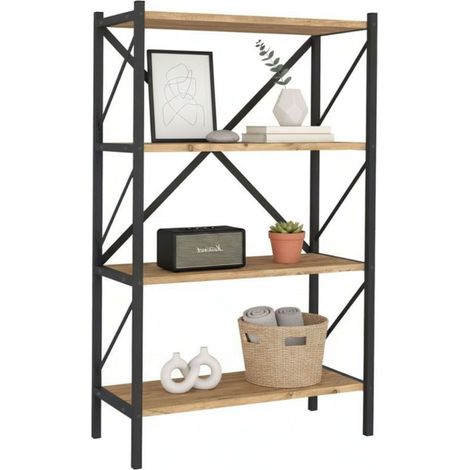 Estantería de Salón Rus 4 Estantes Negro y Roble Safir 66x121x34 cm