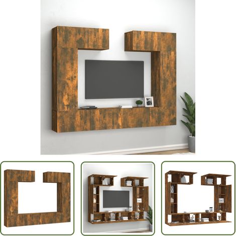 The Living Store 6-tlg. TV-Schrank-Set Räuchereiche Holzwerkstoff - TV-Schrank - Holzwerkstoff Möbel - Wohnzimmer Dekoration - Regal - Wandregal (1/5)