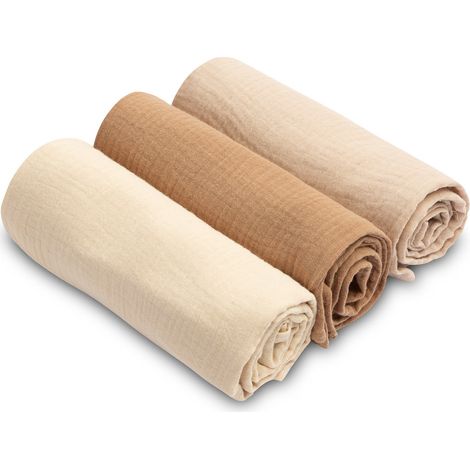 Couches en mousseline brune unie (Paquet de 3 pièces) (1/5)