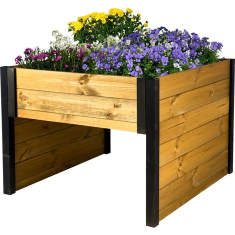 Garage pour Robot Tondeuse en Bois avec bac Ă Plantes et Laine de Mouton - Abri Automobile Bicolore - 79 x 73 x 56 cm - Noir/Marron (1/5)