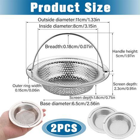 filtres d'évier en acier inoxydable - diamètre extérieur 11 cm x hauteur 3 cm - anti-obstruction - résistants à la rouille - avec poignée pliable (1/5)