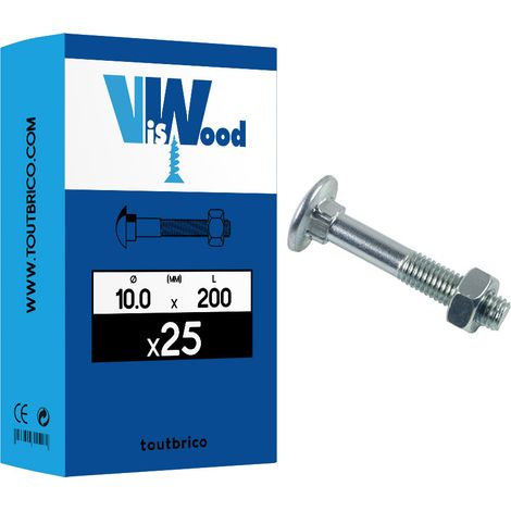 Boulon VISWOOD Tête ronde collet caré - AZ 4.8 - Ø10 x 200 mm - Boite de 25 - 50110200