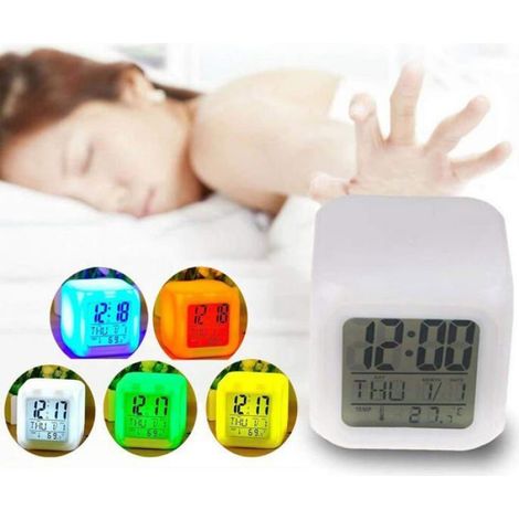 Réveil Lumineux LED avec Calendrier, Heure & Affichage de la température Réveil Cube avec Affichage (1/4)
