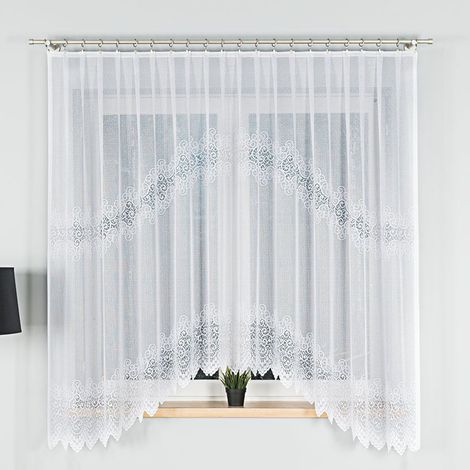 Violetta - Tenda jacquard pronta all'uso con taglio sul fondo - 300x180 cm - bianca (1/5)