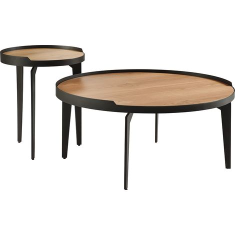 FLECHER - Ensemble Table Basse Bout de Canapé en Chêne et Métal Gris Antrhacite (1/5)