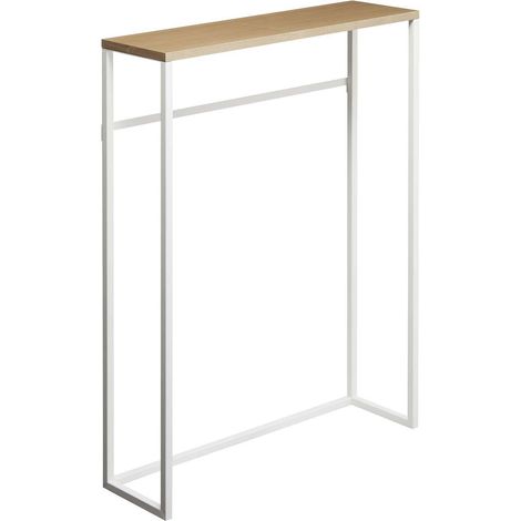 Console d'entrée métal blanc et bois – Longueur 60 cm – Avec crochets porte parapluie et chausse-pieds – Design épuré pour petits espaces – Yamazaki (1/7)