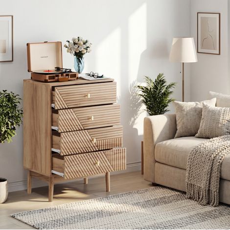 Kommode 60x40x90 cm Eichefarben MDF und Holzwerkstoff mit 4 Schubladen und Metallknöpfen (1/5)