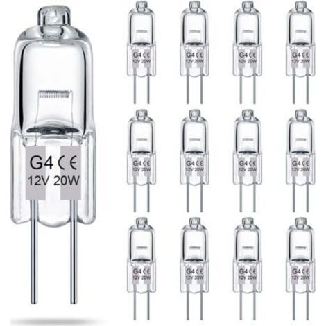 [JAMAIS UTILISÉ] Lot de 14 ampoules halogènes G4 transparentes à 2 broches, 12 V, 20 W, culot à deux broches JC T3, à intensité variable, blanc chaud 2700 K, pour éclairage paysager. (1/4)