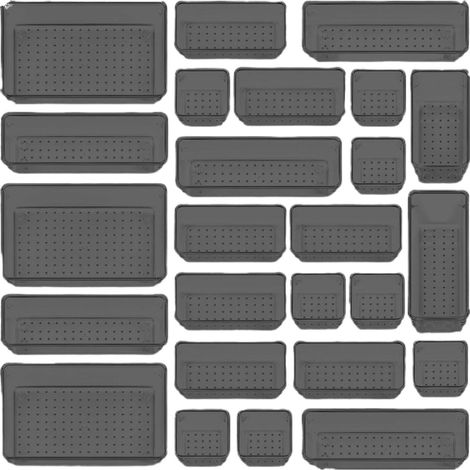 Ensemble d'organiseurs de tiroir – Bacs rangement Plateau pour cuisine, organisateur d'outils, bacs antidérapants bijoux, cosmétiques, gadgets Noir - (1/5)
