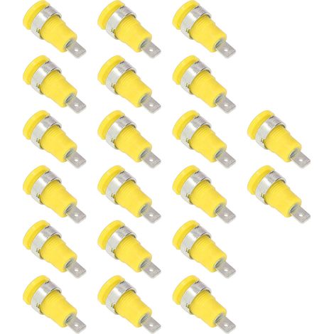Lot de 20 douilles banane 4mm jaunes en laiton nickélée ABS, connexion fiable, antioxydant, élastique, pour matériel électrique et industriel (1/5)