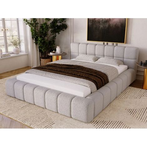 Lit rembourré avec rangement 120x200 bouclé  gris Alicante (1/5)
