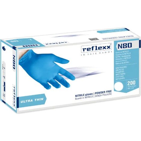 Guanti monouso da lavoro in nitrile Reflexx N80B ultra sottile - XL - Celeste (1/7)