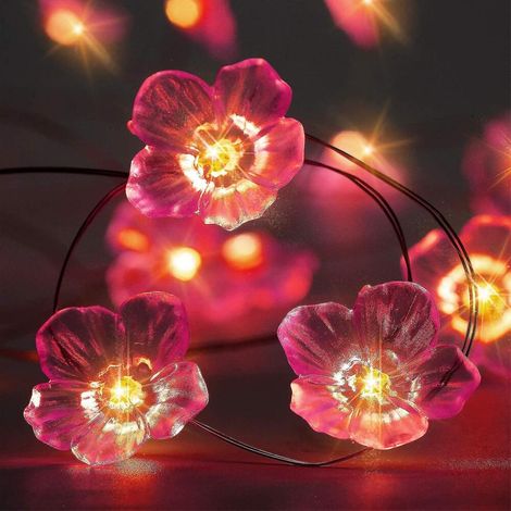 Guirlande lumineuse LED, motif fleurs de cerisier roses, 8 modes, fonctionne sur piles, télécommande, effet visuel 3D.-AquaForge (1/5)