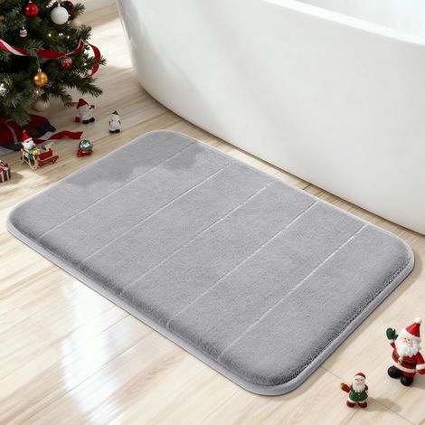 Tapis de bain en mousse à mémoire de forme, ultra doux, antidérapant, lavable en machine, 24 x 17 cm, gris. (1/5)