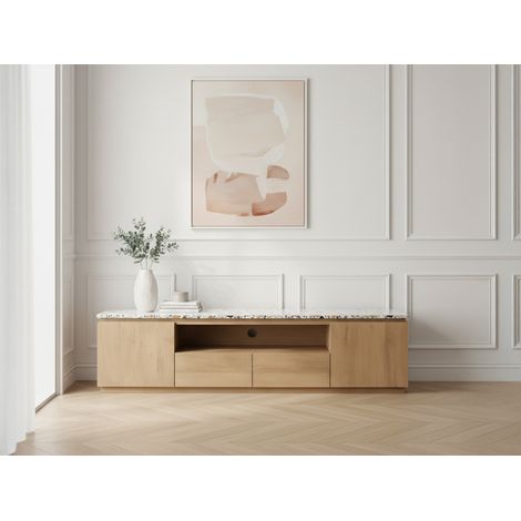 BOBOCHIC - Meuble TV 2 portes 200 cm BARBARA bois massif de manguier et terrazzo (1/5)