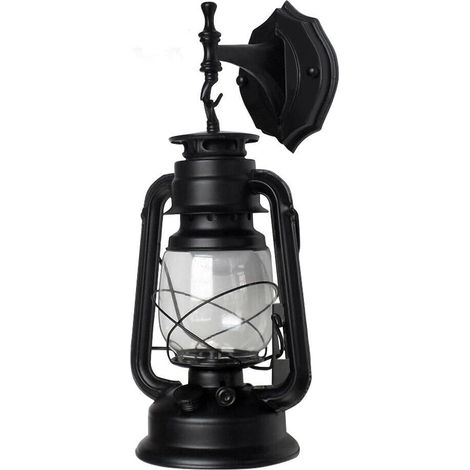 Gojoy – Applique murale vintage noire – Lanterne extérieure en métal – Lampe rétro E27 38cm – Décoration pour couloir et terrasse (1/5)