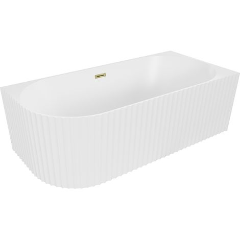 Mexen Gia bañera exenta esquinera acanalada derecha 150 x 75 cm, blanco mate, rebosadero dorado - 52701507501P-50 (1/3)