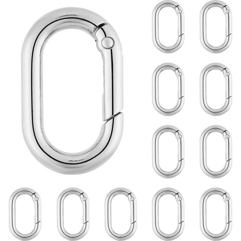Lot de 12 mousquetons ovales métalliques à ressort, pour porte-clés, randonnée et escalade. (1/5)