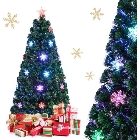 Albero di Natale 150cm in fibra ottica 170 rami 24 luci LED a fiocchi di neve e stella (1/4)