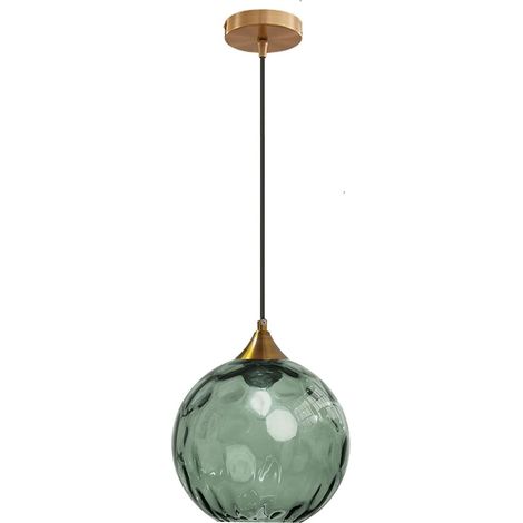 Suspension lumineuse en verre vert foncé 20 cm, spot à boule en laiton doré, idéale pour éclairage d'îlot central ou table de salle à manger, plafonnier décoratif avec ampoule (1/5)