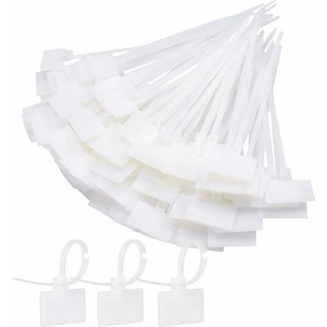 Attache Cable Electrique 250Pcs Cable Management avec Etiquette Serre Cable Plastique Blanc Etiquette Cable Ties Cable Pour L'école Jardin Bureau Mur Voiture