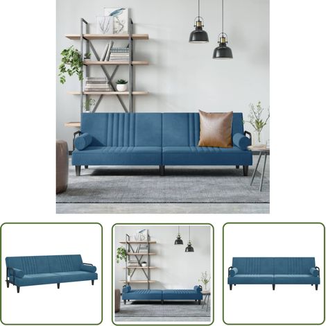Schlafsofa mit Armlehnen Blau Samt vidaXL (1/5)
