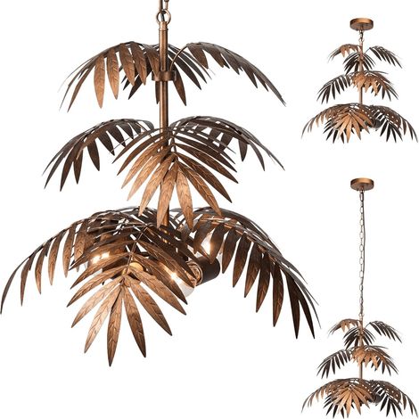 JCPYIUL Plafonnier rétro à feuilles de cocotier tropical, luminaire artistique en forme de palmier style paysager. Plafonnier réglable pour chambre, couloir, bar et cuisine (sans ampoule) (1/5)