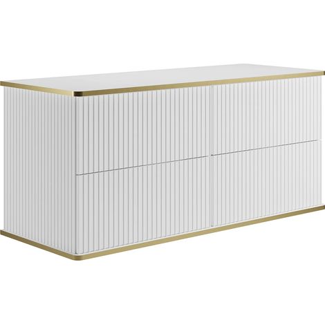 Meuble sous vasque suspendu strié liseré doré - Blanc - 120 cm - KELIZA