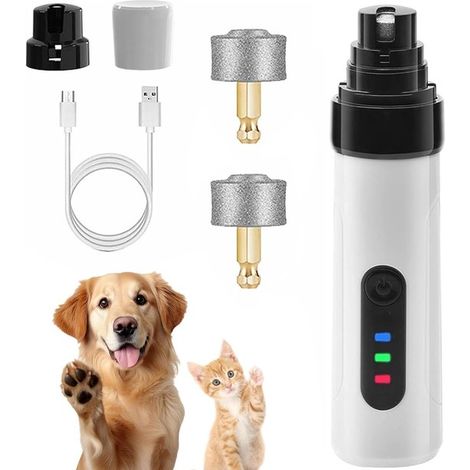 Lima de uñas inalámbrica, silenciosa y profesional para perros y gatos. Carga USB rápida, incluye cabezales de repuesto (1 + 2) (1/5)