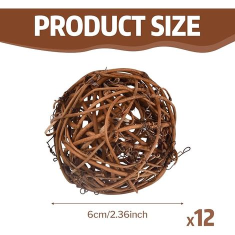 balles à mâcher en rotin naturel pour lapin, cochon d'Inde, oiseau, rongeurs, accessoires pour petits animaux, lapins, hamsters, chinchillas, gerbilles, 6 cm (1/4)