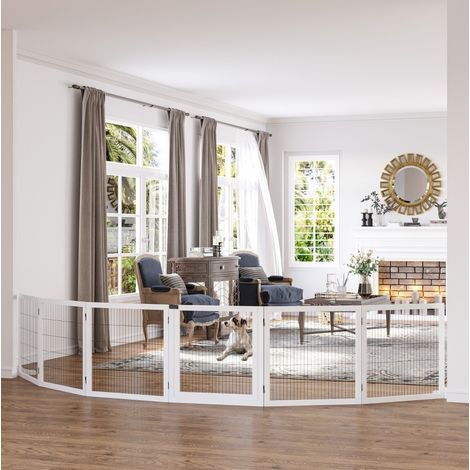 Barrera de seguridad plegable para perro con patas, 6 paneles, 432 x 70 cm, blanca DESVIAE (1/5)
