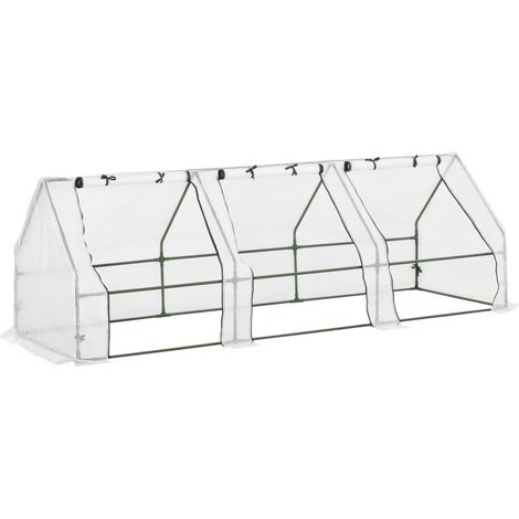 Serre de jardin tunnel avec 3 fenêtres enroulables, bâche PE 140 g/m², armature métallique thermolaquée, format compact 270 x 90 x 90 cm, blanche CHICFURN (1/5)