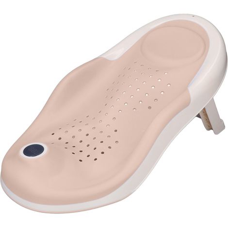 Support de bain pliable pour bébé avec thermomètre, antidérapant et ergonomique, rose (1/5)