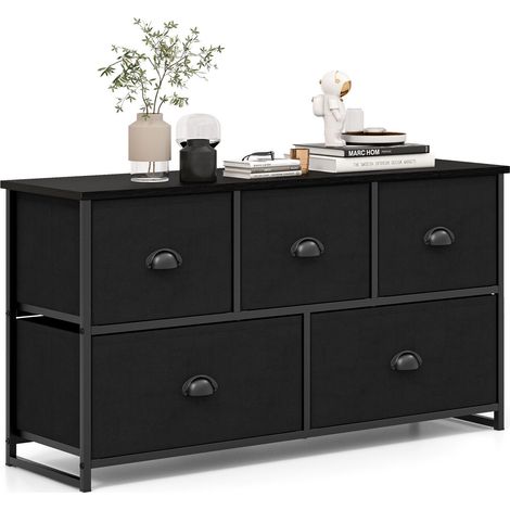 5 Drawers Cabinet 2-Tier Fabric Storage Organizer Chest of Drawers w/ Baskets (1/5)