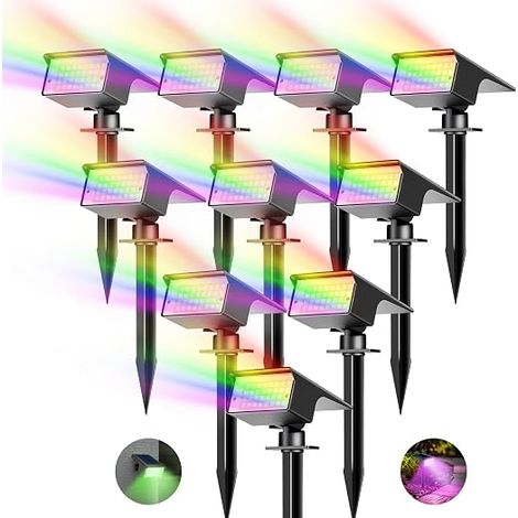 Pack of 10 Solar Outdoor Spotlights, 77 LED Solar Outdoor Garden Lamp with 3 Lighting Modes, IP65 Waterproof Solar Light for Garden, Pathway, Path, RGB (1/5)