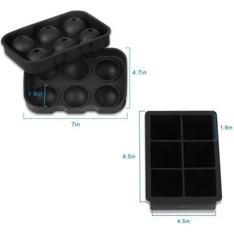 SUNDIX Bac à Glaçon en Silicone - [2 Pack]Moules à Glace en Boule et en Cube Barquettes de Glaçon Combinées en Multico BAC A GLACON (1/4)