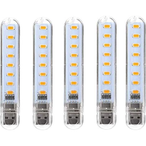 Lampe LED USB compacte et portable – 5 unités, éclairage d’appoint pour clavier d’ordinateur, PC ou power bank – lumière blanche froide – Classe énergétique G