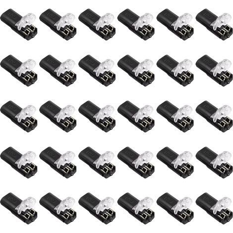 Connecteur Etanche 2 Broches - 12 V - Pour Câbles 18-22 AWG (0,35-0,75 mm²) - Étanchéité IP67 - Usage Automobile LED et Électronique - Lot de 30 Pièces