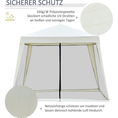Tente de jardin imperméable avec moustiquaire, tonnelle de fête en métal et polyester blanc crème, 3 x 3 m, abri résistant aux intempéries (1/4)