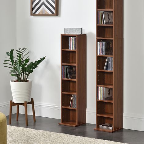Scaffale a Colonna Tynset con 6 Scomparti per CD DVD 90x20x20 cm Effetto Noce [en.casa] (1/6)