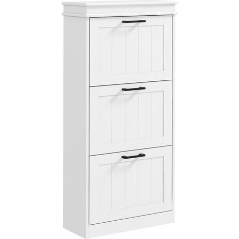 Range-chaussures extensible avec 3 portes réglables, pouvant contenir 15 paires de chaussures blanches.