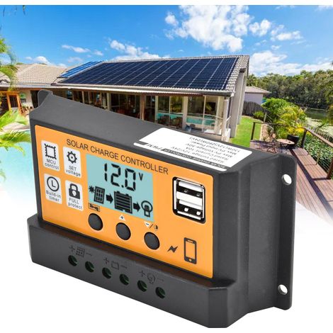 Contrôleur de charge solaire intelligent WBL1210 (boîtier noir, surface orange, 12 V/24 V, double port USB, charge/décharge PWM, 10 A) (1/5)