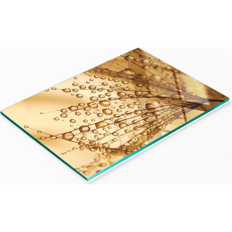 Tabla de cortar decorativa de vidrio templado para cocina, dise帽o de diente de le贸n, 80x52 cm. (1/5)