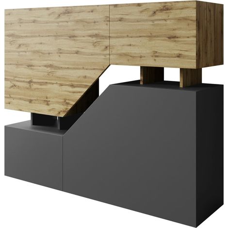 Mobilier1 – Buffet Comfivo Daldune – Chêne wotan et anthracite – 4 portes – Dimensions 100x120 cm – Mécanisme push to open