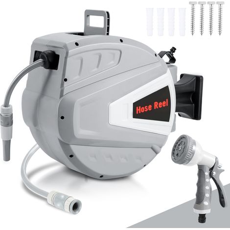 EINFEBEN Enrouleur De Tuyau 20+2m Pression 8 Bar Raccord 1/4"avec Pistolet à Eau (9 Modes de Jet Réglables) Rétractation à 180° Automatique Pneumatique (1/5)